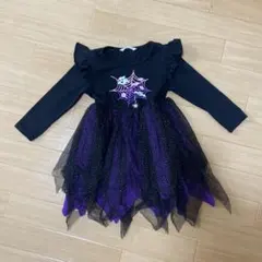 ハロウィン柄 長袖ワンピース 黒 パープル　4y