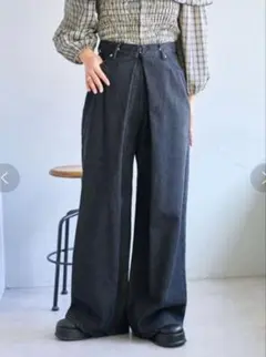 カスタネ　デニムタックワイドパンツ　ブラック