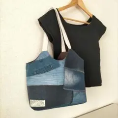 春に可愛い ✾ リメイクデニム パッチワーク ころりんショルダートート 一点物