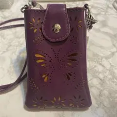 アナスイ　パープルレザー バタフライ2ウェイショルダーバッグ