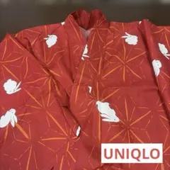 UNIQLO 浴衣 単品 赤色 麻の葉 うさぎ柄 腰紐付きのサムネイル