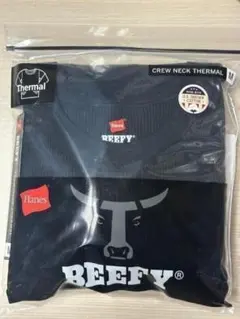 hi0470 Hanes BEEFY ロングT サーマル 丸首 ブラック M