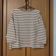MUJI ブラウンホワイトストライプ Tシャツ M-L