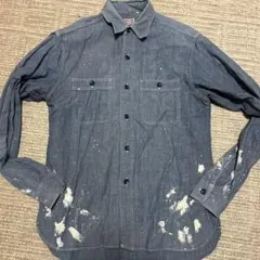 WORKLOTHING BEAMS ブルーデニムシャツ ペイント加工