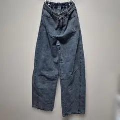 ダークブルー ワイドレッグデニムパンツ Mサイズ