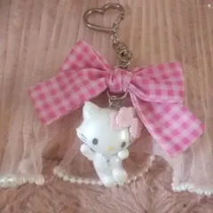 チャーミーキティ♡ ギンガムチェックリボン キーホルダー♡+。♪のサムネイル
