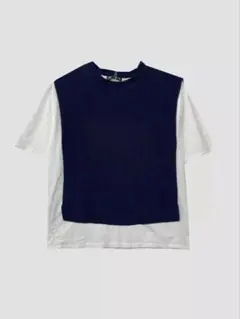 ZARA☆ニットレイヤード風Tシャツ ネイビー×ホワイト Lのサムネイル