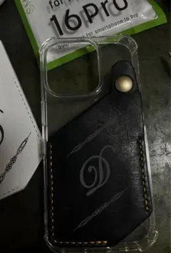 iPhone 16 Pro スマホケース 本革カードポケット付き　イニシャル刻印