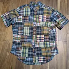 Ralph Lauren ボタンダウン半袖シャツ マドラスパッチワーク XL