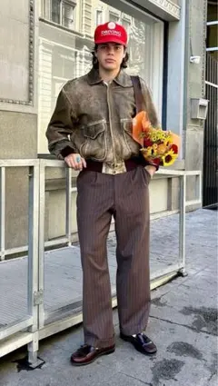 90s ストライプスラックス ダークブラウン アメカジ