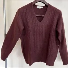 セーター　ニット　Vネック　グローブ　ワインカラー