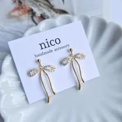 No.346 ゆるリボン 上品 ジルコニア ピアス イヤリング