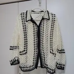 バイカラー クロシェ編み カーディガン 長袖