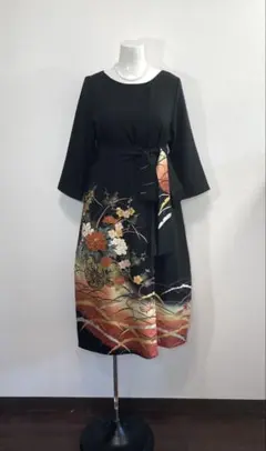 留袖ワンピース 3L/120 作家物/手描き 加賀友禅 正絹 Y作 黒留袖 本加賀