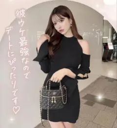 シェリミー オープンショルダー ビジューニットワンピース