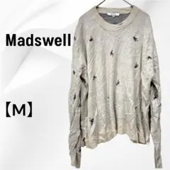 【美品】リボン刺繍 クルーネック ニット セーター ベージュ ゆったり