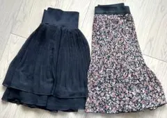 【未使用】2点セット BE RADIANCE他黒 花柄 プリーツミニスカート M