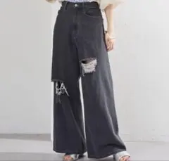 Kastane クラッシュデニムワイドパンツのサムネイル