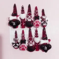 ♡現品♡　地雷　量産型　平成女児　ゴテゴテネイルチップ　赤　スーパーロング