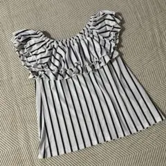 CECIL McBEE ストライプフリル半袖トップスのサムネイル