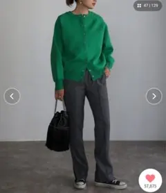 ボンジュールサガン✦グリーン ボタン付きダンボールニット カーディガン