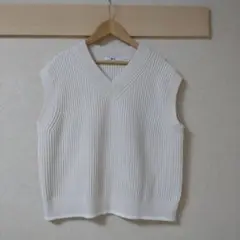 UNIQLO Cリブ編み ニットベスト L ホワイト