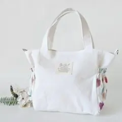 リバティ【チューリップシャドー】ミニトートバッグ　サイドポケット　ハンドメイド