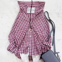 美品✨フランク&アイリーン　バリー　ギンガムチェック　ボルドー　コットン　長袖