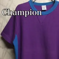 チャンピオン　Tシャツ　袖ロゴ　リバースウィーブ　パープル　リンガー