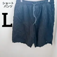 ショートパンツ【L】ブラック ナイロン ハーフパンツ レア スポーツ ゴム付き