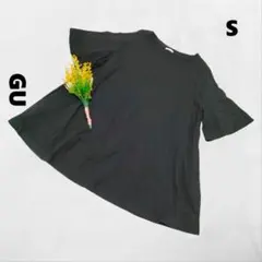 ジーユー ♪ コットンTシャツ 半袖 無地 ブラック S シンプル カジュアル