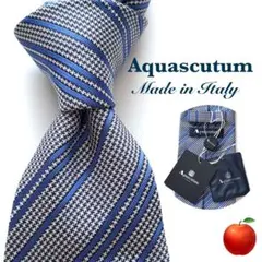 ✨タグ付き✨アクアスキュータム　ネクタイ　ネイビー　ブルー　総柄　ストライプ