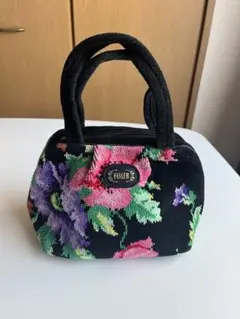 美品 FEILER フェイラー 花柄 シェニール織 ハンドバッグ ブラック