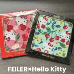 新品 フェイラー キティコラボ＊チェリー柄ハンカチ2枚セット ピンク 水色