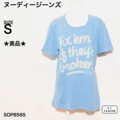 ★美品★ ヌーディージーンズ Tシャツ 半袖 プリント 綿100％ ブルーのサムネイル