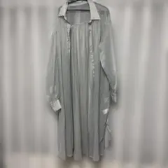 GU シアーロングシャツ グレー ブルー L シアーシャツワンピース