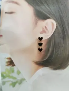 ハート3連ピアス　レッド　No.267