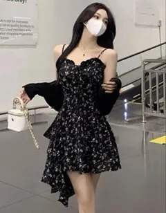 Shein 花柄 キャミワンピース ブラック
