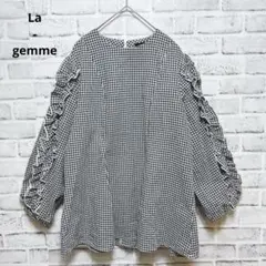 美品♡【La-gemme】ギンガムチェック ブラウス フリル袖 バルーン袖