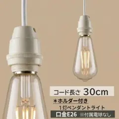 照明 ペンダントライト １灯 ホワイト E26 コード30cm ホルダー付き