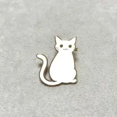 白猫見返りピンバッジ振り返りねこピンズホワイトキャットピンブローチ