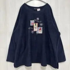 フリース 結晶雪 サンタ スノーマン 刺繍 3X 紺 ビッグサイズ クリスマスのサムネイル