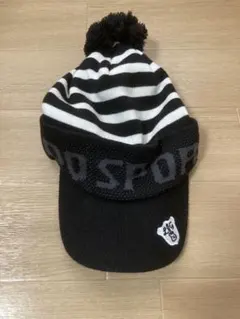 le coq sportif ニット帽 ポンポン付き 黒白ストライプ