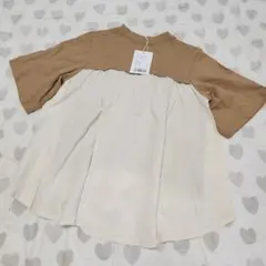 新品タグ付きペアマノンプレミアムコットンTシャツバッグ切り替えトップス半袖120