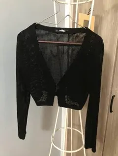 MICHEL KLEIN メッシュ編みボレロカーディガン黒