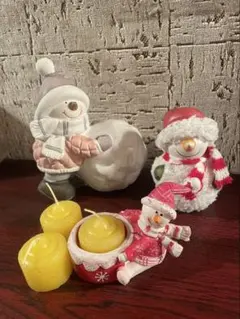 クリスマス 雪だるま キャンドルホルダー　キャンドル　3点セット