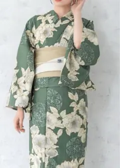 新品未使用】浴衣単品 若草色に白の芍薬？牡丹柄フリーサイズM - メルカリ