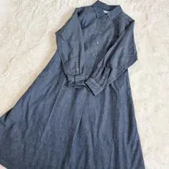 マンナ コットン ロング シャツワンピース Mサイズ 日本製 濃紺