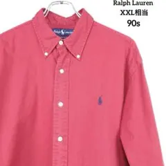 52 USA古着 90s ラルフローレン BDシャツ 赤 XXL相当