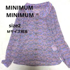MINIMUM MINIMUM　フラミンゴ柄 丸襟 長袖ブラウス　シアーシャツ